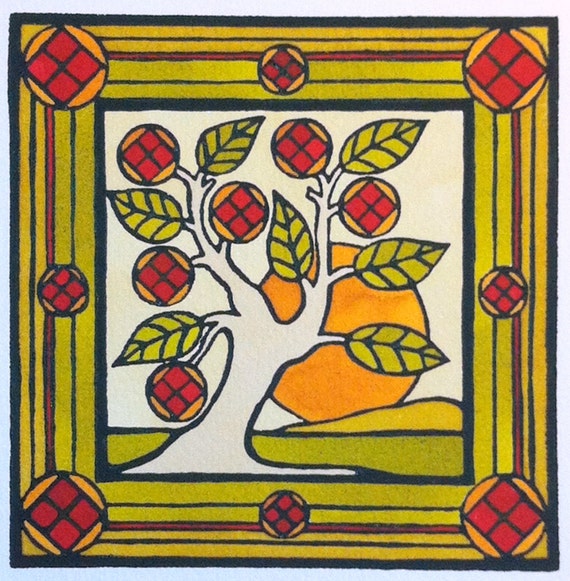 Items similar to ORIGINAL Block Print Arts and Crafts Style Art