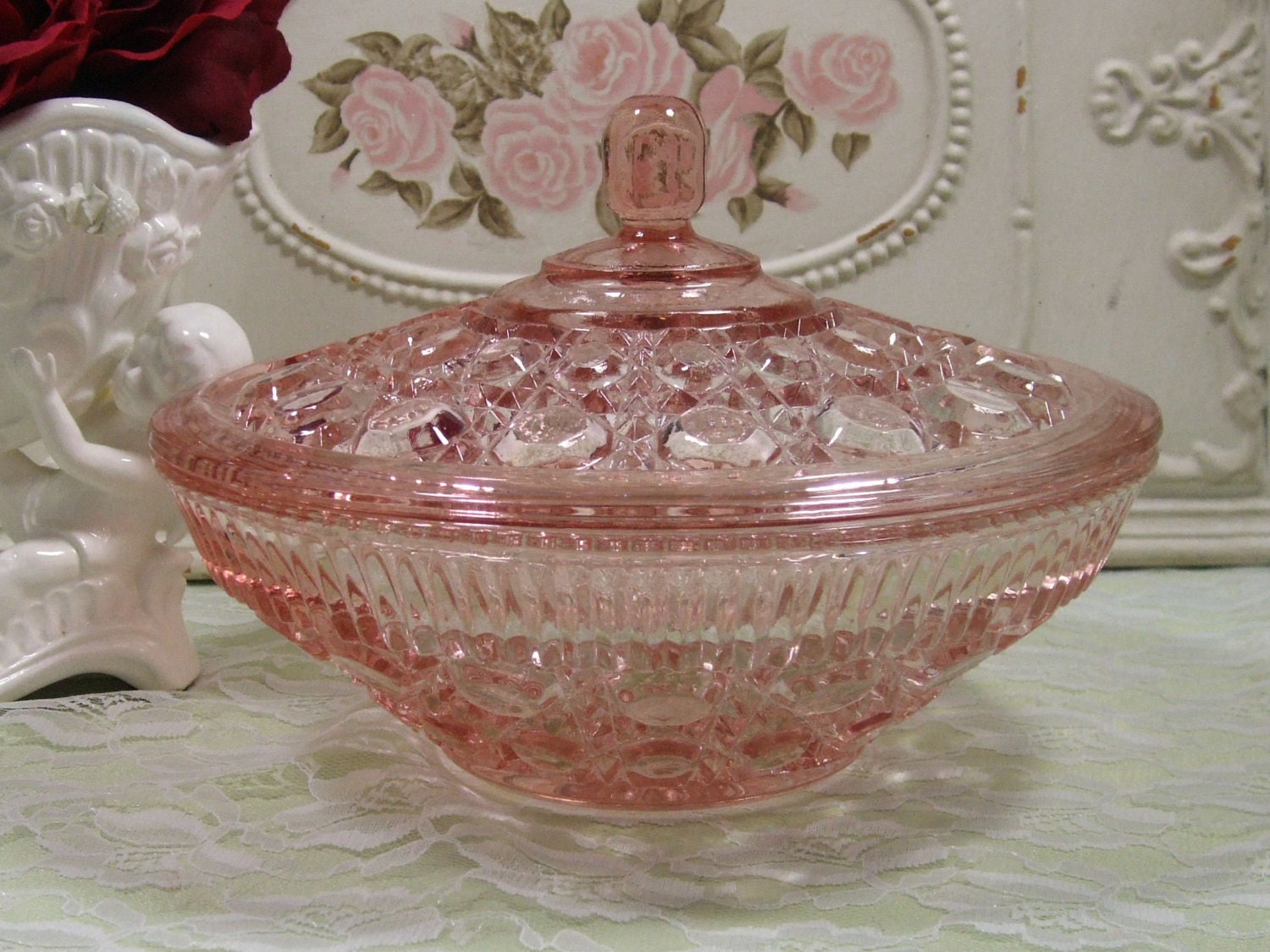 Pink Glass Candy Dish made by Federal Glass in the Windsor