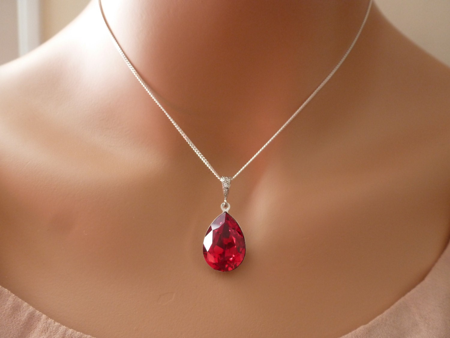 Red Crystal Necklace Bridesmaid Necklaces Siam Silver