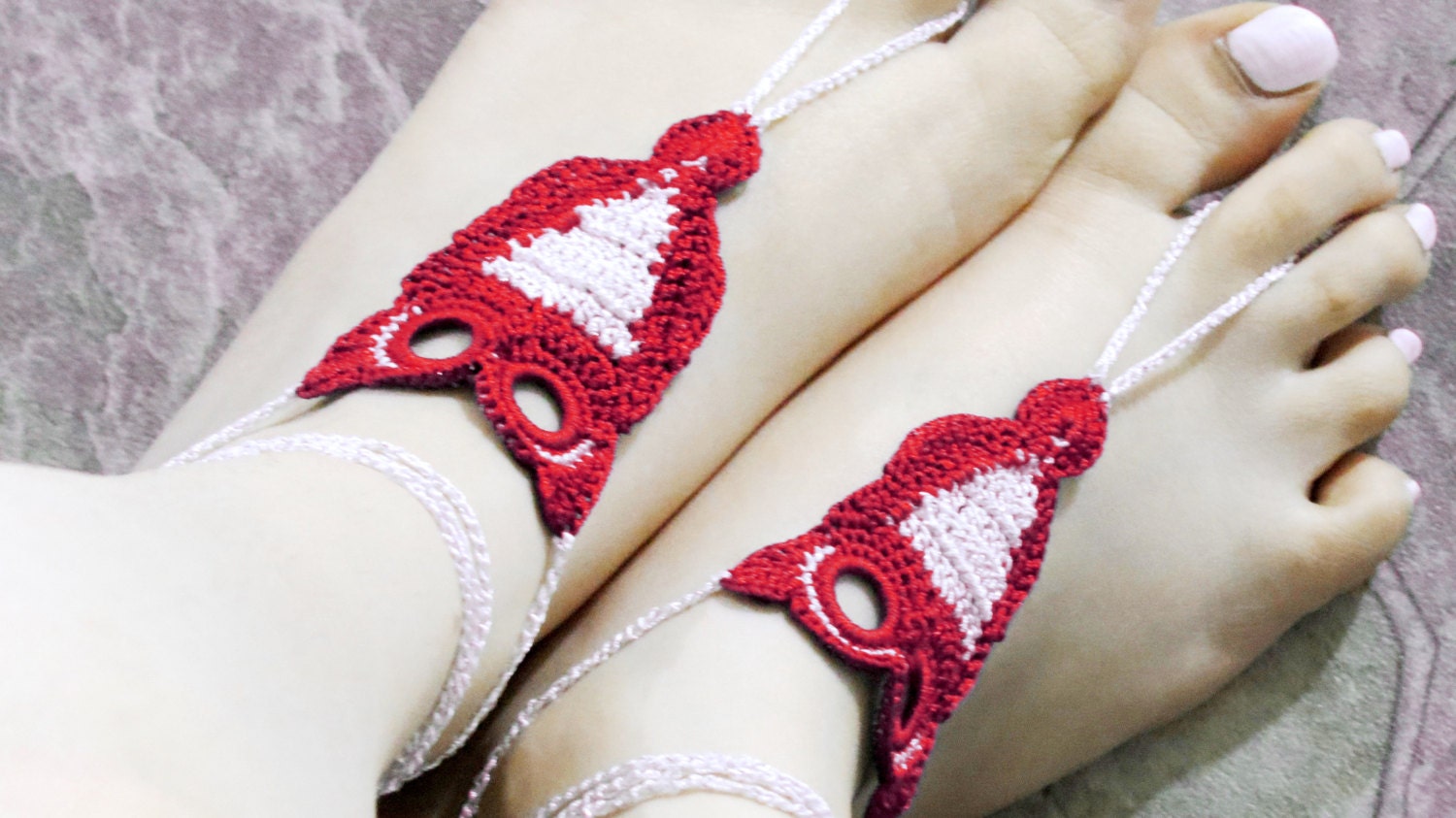 Barefoot Sandles Owl Red Sandals Designer Red by EmofoFashion