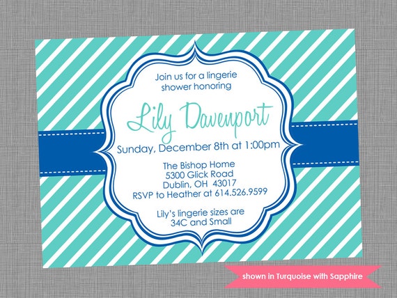 Printable Lingerie Shower Invitation - Shower Themed Diagonal Stripe Invite - Colors and Text Customizable Il_570xn