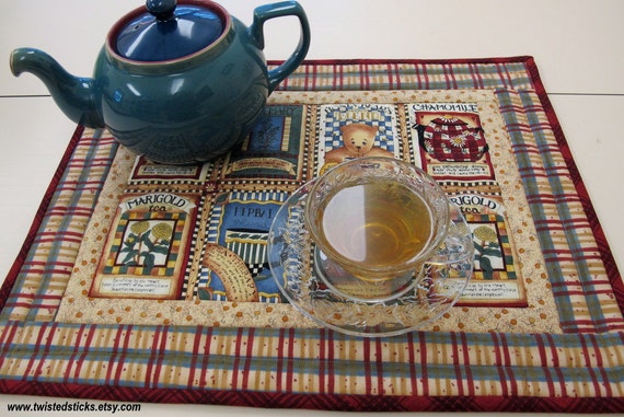 Quilted Place Mats Place Mats Tea Bags Tea Cotton by twistedsticks
