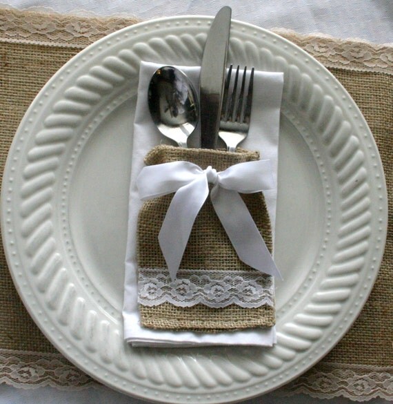 Burlap silverware pockets Cutlery holders. 10 for 25