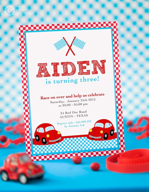DIY PRINTABLE Invitation Card - Vintage Red Racing Car Birthday Party - PS807CA1a2 Il_570xn