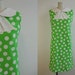 Vintage 1960s Dress / Green and White Polka Dot Crepe Day Dress with Peter Pan Collar and Bow