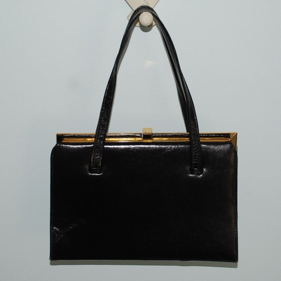 Vintage Black Leather Handbag by StillWaterTreasures on Etsy