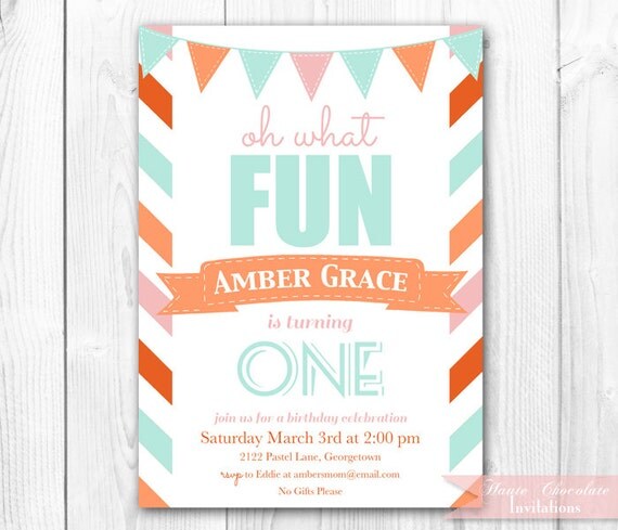 First Birthday Invitation - Spring Pastel Birthday Party Invitation. DIY Printable Birthday Invite. Il_570xn