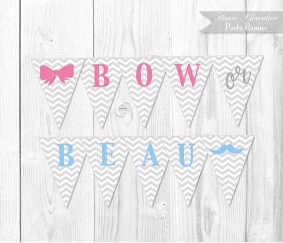 Bow or Beau Gender Reveal Banner. Printable Gender Reveal Party Banner. INSTANT DOWNLOAD Il_570xn