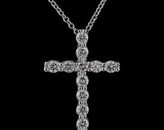 Diamond Cross Necklace, Gold Cross Pendant, Religious Symbol Necklace, Christianity Cross, Conflict Free Diamond Cross, Cable Chain