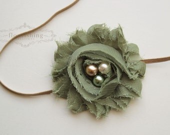Sage Chiffon Flower headband, baby flower headbands, green headbands, newborn headbands, photography prop