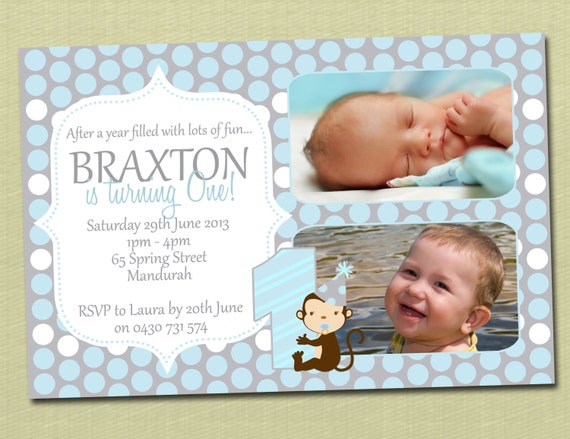 Photo Personalised Monkey Birthday Invitations - You Print Il_570xn