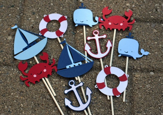 24 Nautical Themed Cupcake Toppers Anchor cupcake toppers