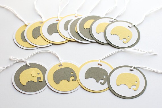 Baby Shower Decoration Elephant Tags Yellow Grey Il_570xn