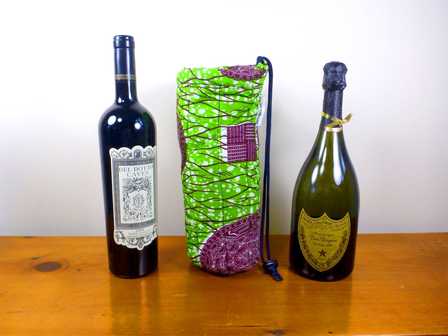 Wine Bottle Tote African Print Water Bottle by OurTalkingHands
