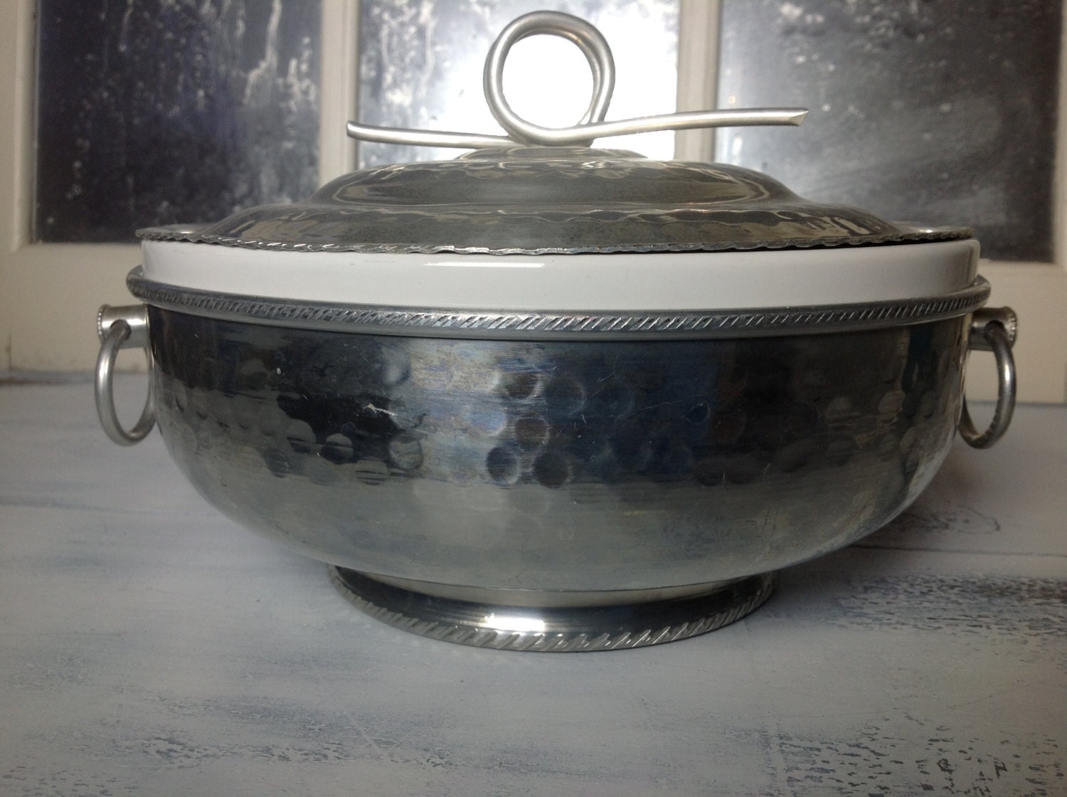 Vintage Hammered Aluminum Covered Casserole Dish