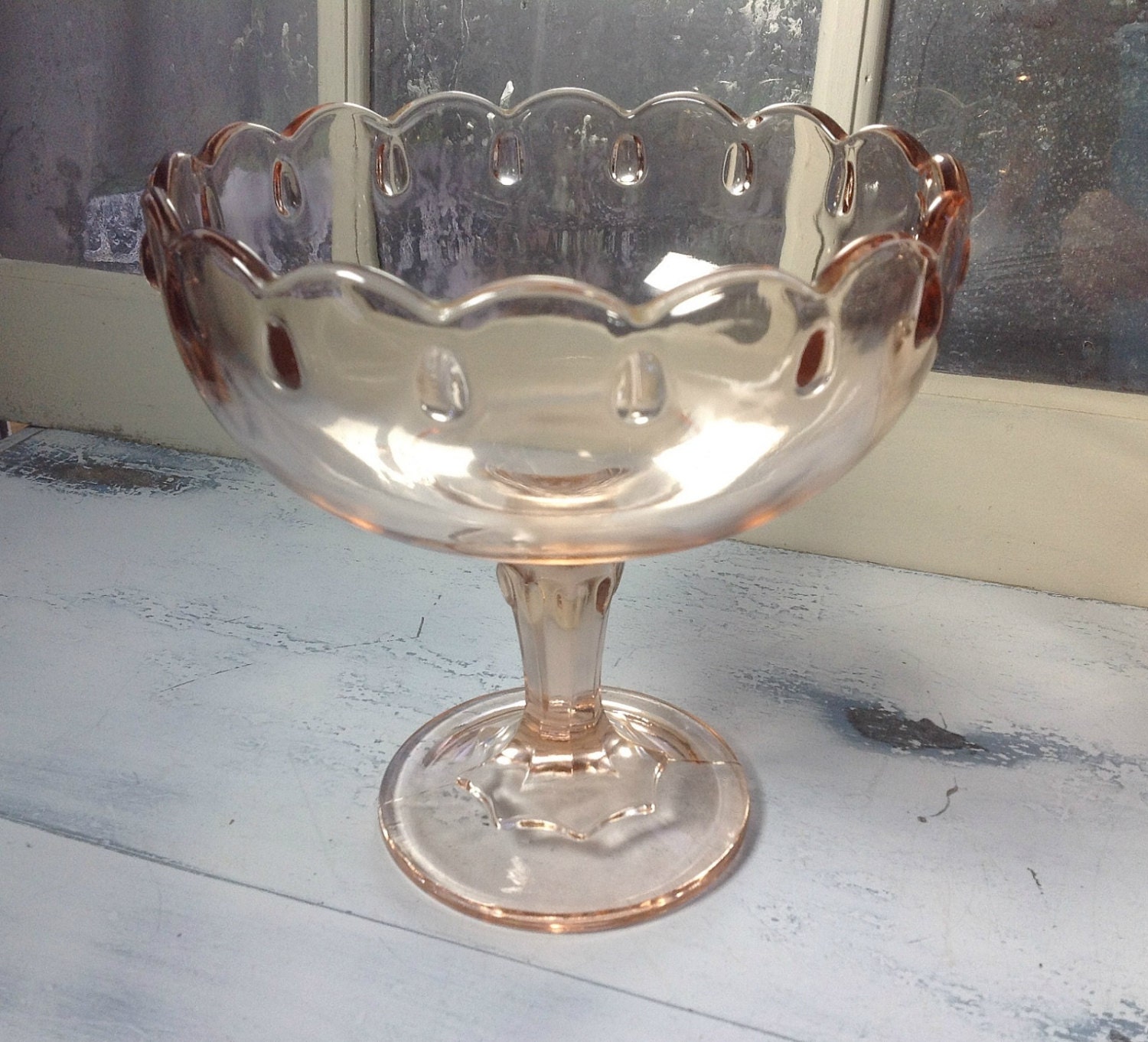 Vintage Pink Indiana Teardrop Glass Pedestal Bowl Compote