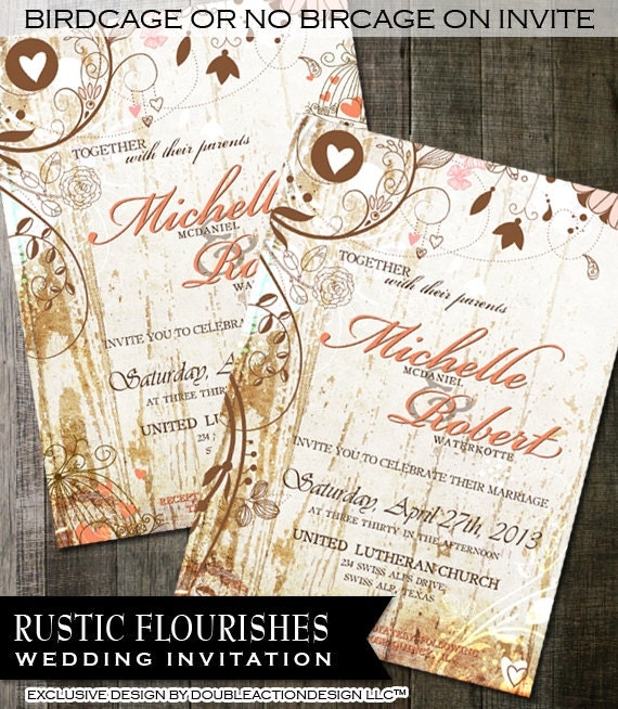 Country Rustic Wedding Invitation Chic Fancy Flourishes On 