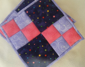 Purple and Pink Quilted Potholders - Set of 2