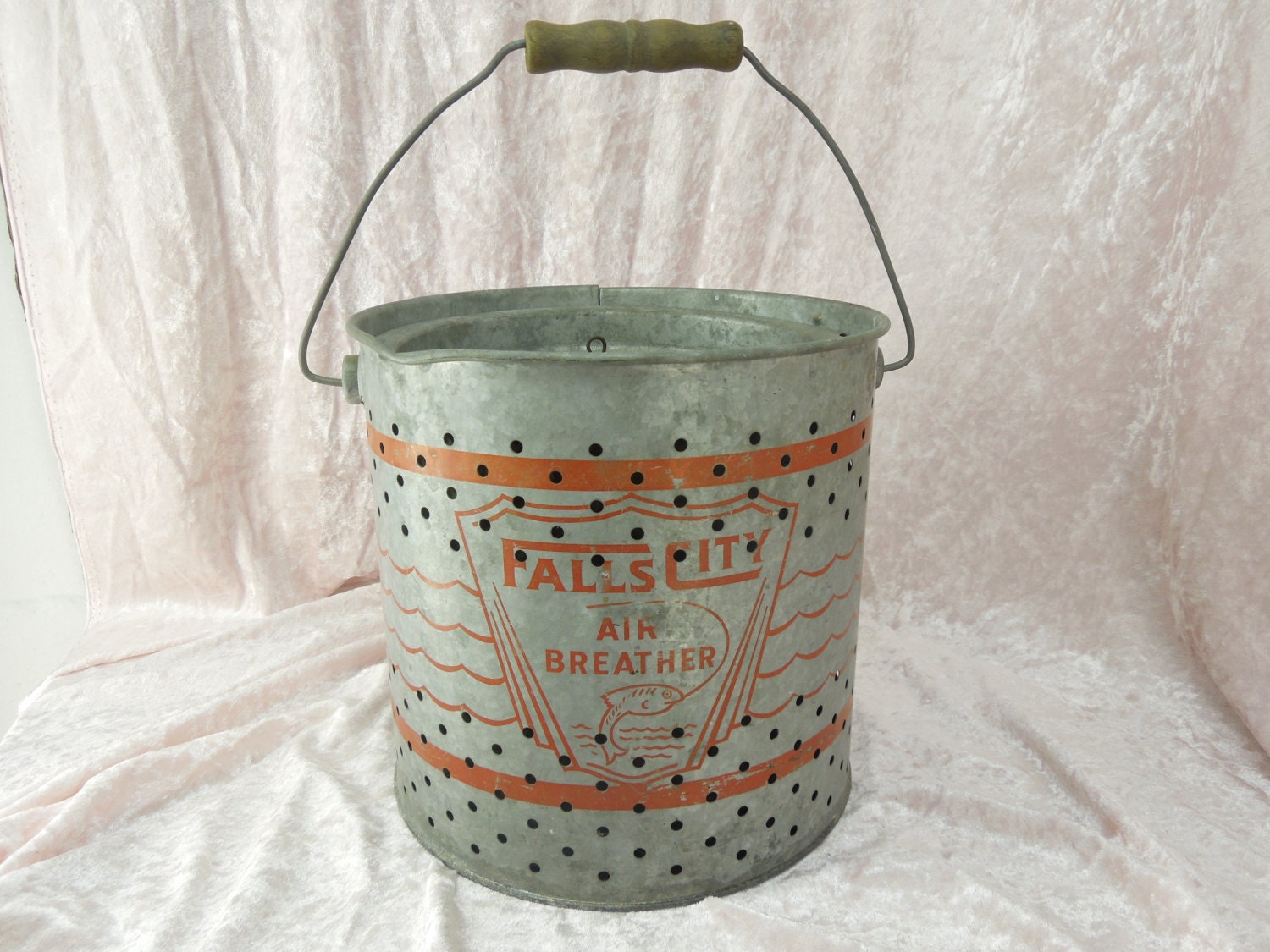 Vintage Galvanized Minnow Bucket for Fishing Falls by griffincat