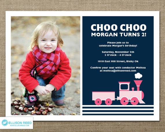 Train Birthday - Train Invitation - Train Printable - Choo Choo Train - Girl Birthday - Printable party - First Birthday - Navy Invitation Il_570xn