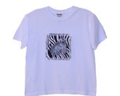 Machine Embroidered Zebra White Short Sleeved T-Shirt for Girls or Boys