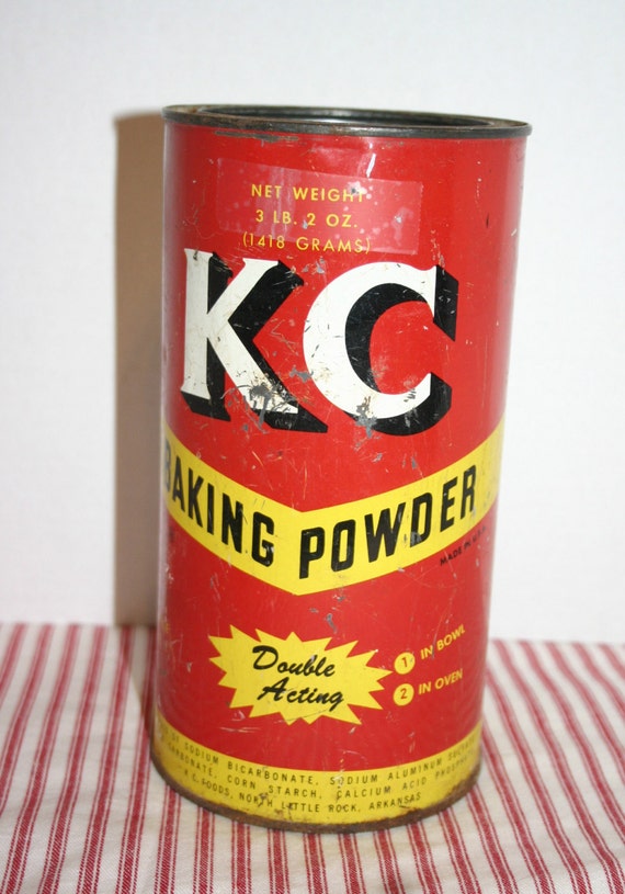 KC Baking Powder Vintage Tin Can 3 LB 2 OZ Red Vintage Kitchen