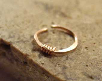 Nose Rings Solid Hammered & Wrapped Pink Gold - Nose Ring, 20 Gauge Nose Ring, 22 Gauge Nose Ring, Hammered Nose Ring, Rose Gold Nose Ring