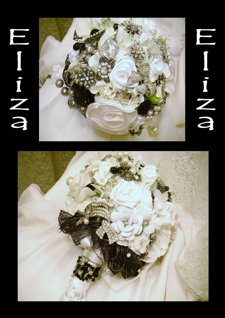 Black and White Wedding Brooch Bouquet - ELIZA