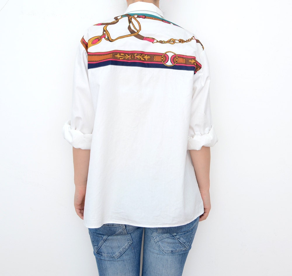 Vintage novelty print white button up shirt