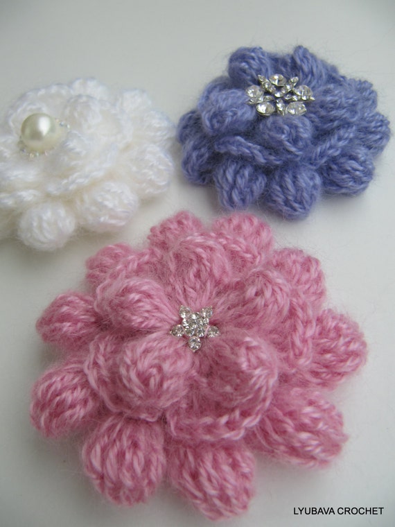 CROCHET FLOWER PATTERN Crochet Brooch Flower by LyubavaCrochet