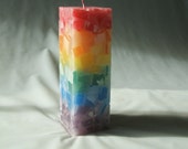 Rainbow Chakra Square Pillar Candle Unity Candle GIGANTIC Unique Handmade Candle 9" Tall 3" Wide 2.68 Lbs. Scented in Your Choice