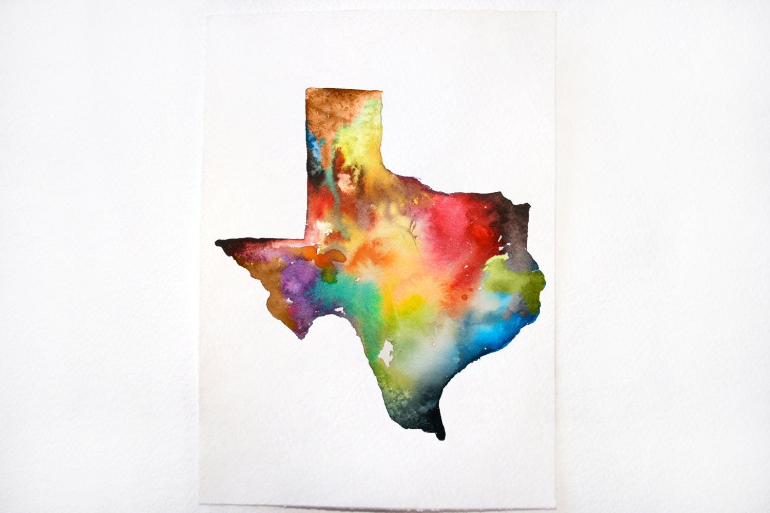 Texas Map Print 8x10 Watercolor Painting Colorful by AudreyDeFord