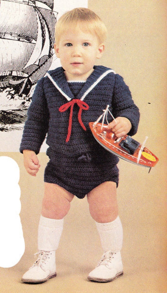 Items similar to Vintage Crochet Pattern Baby/Toddler Navy Sailor Suit