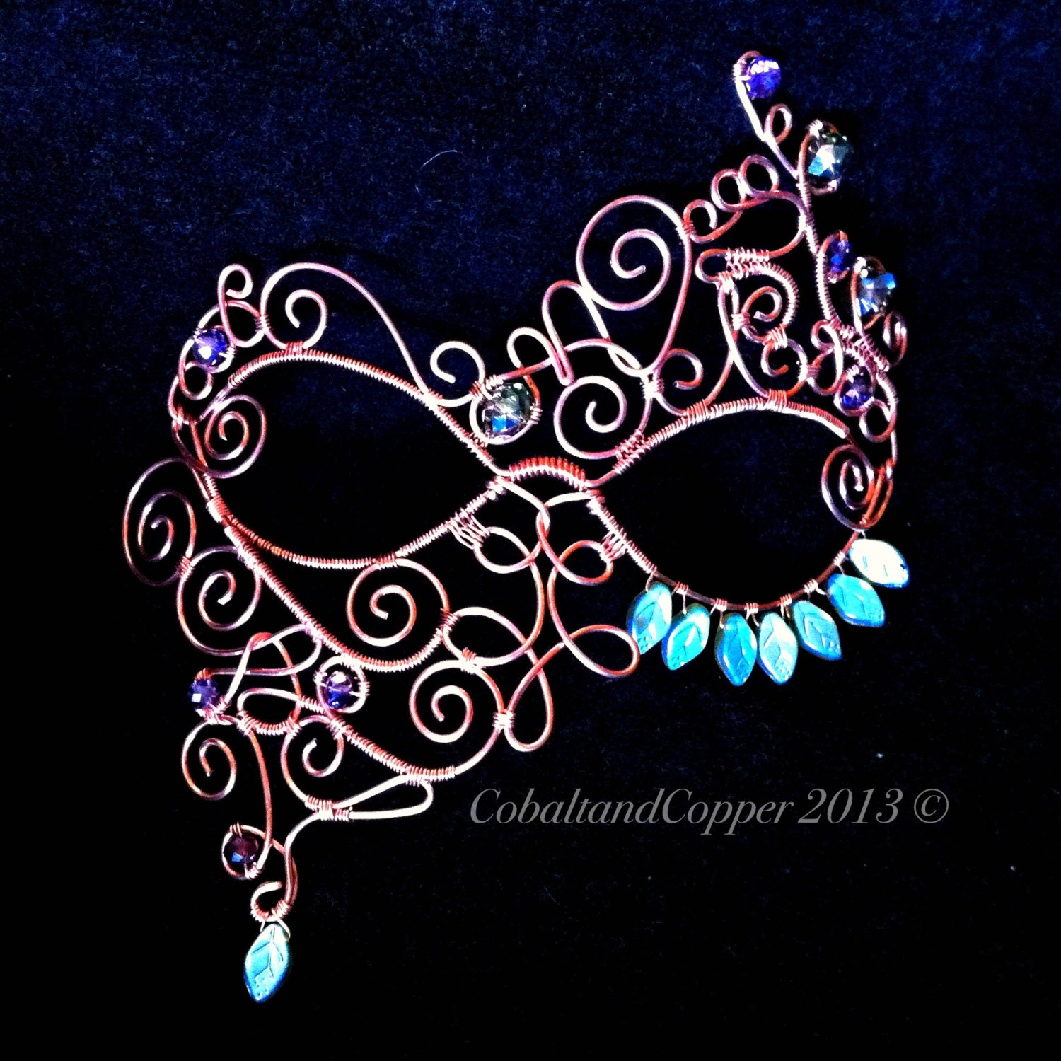 Beaded Copper Wire Masquerade Mask by CobaltandCopper on Etsy