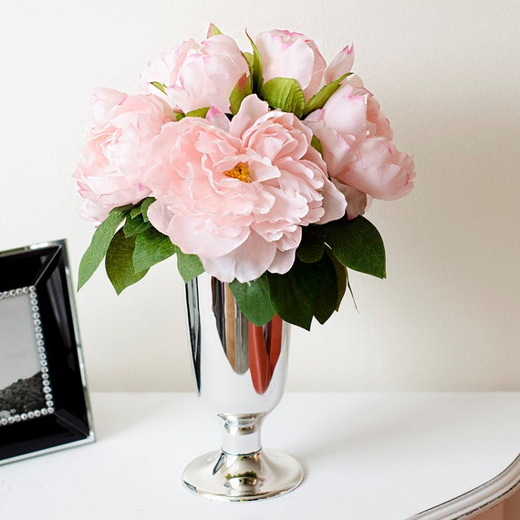 Light Pink Peony Metal Vase Artificial Faux Arrangement by flovery