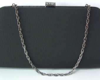 Black silk handbag or clutch purse, 1980s vintage Japanese