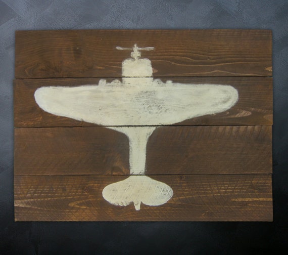 Items similar to Planked Wood Airplane Wall Art 28"w x 21"h on Etsy