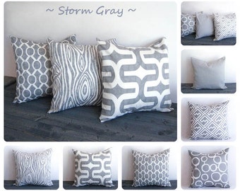 Gray pillow cover 22" x 22" One cushion cover Storm Gray and white throw pillow cover