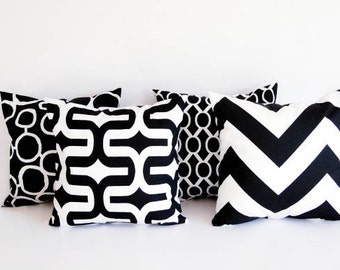 Four throw pillow covers Four cushion covers mod black throw pillow cover black and white pillows