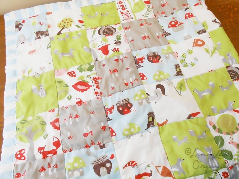 Organic Baby Quilt Woodland Baby Blanket Patchwork Quilt Baby