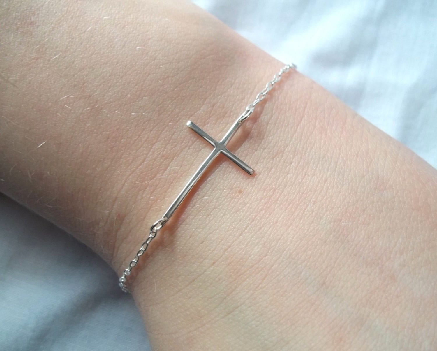 Sterling Silver Sideways Cross Bracelet