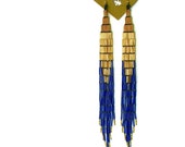 Limited Sale, Gifted on The Wendy Williams Show: Lightweight Handmade Golden Blue Peyote Earring Jewelry, Dangles, Shoulder Dusters, Gift
