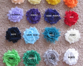 40 pieces Single Shabby Flower - You Pick color- Baby Girl Headbands - Baby headbands -Baby Bow Headband - Shabby Chic Flower