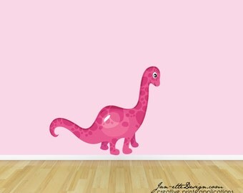 Dinosaur Wall Decal, Girls Pink Dinosaur Fabric Wall Decal