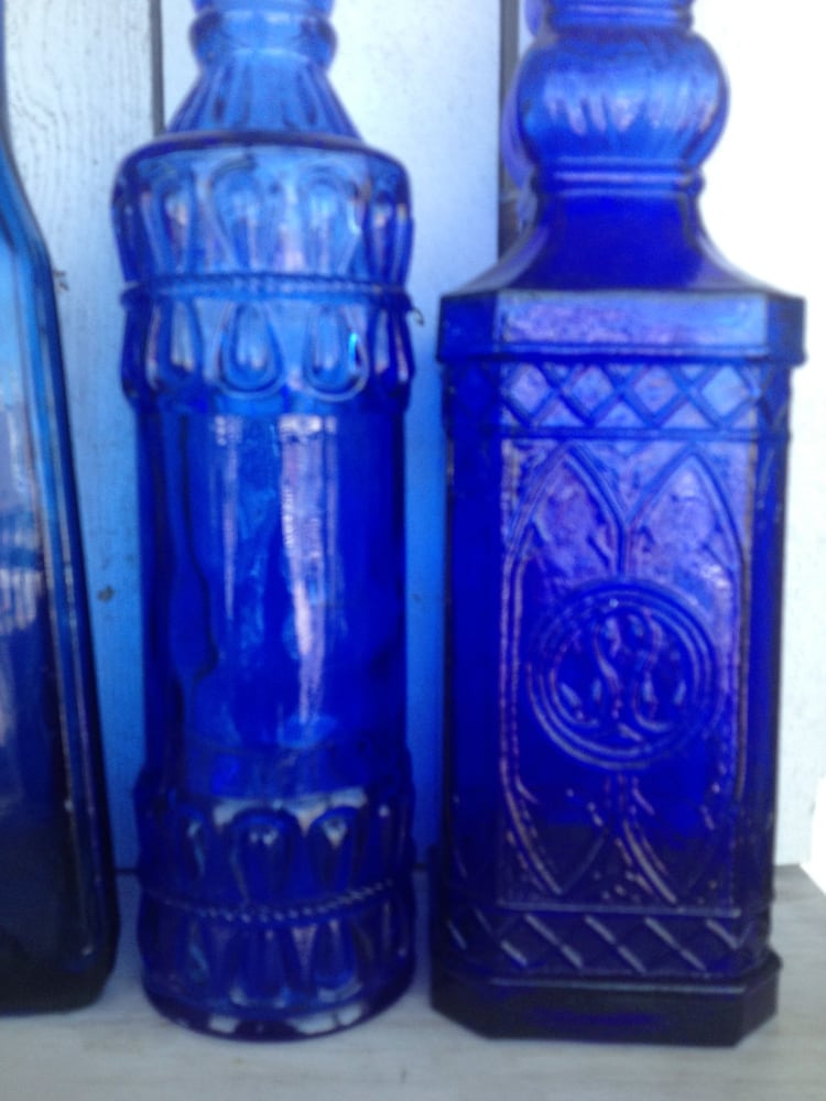 Vintage cobalt blue glass bottles blue supply by MellaFina