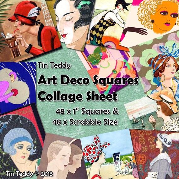 Art Deco Ladies Digital Collage Sheet 1 Inch Squares and