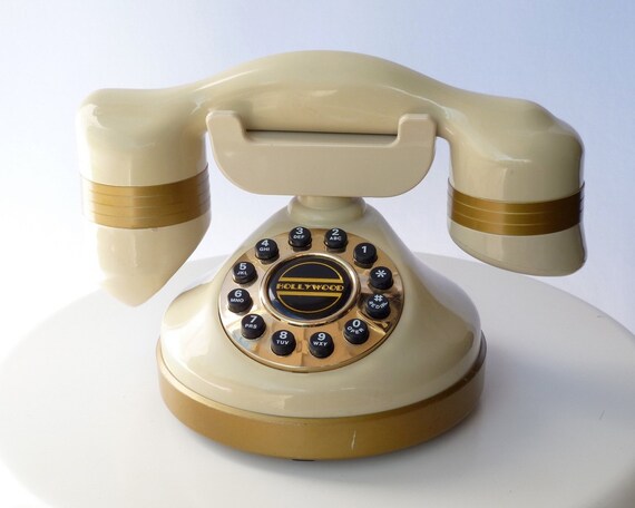 Vintage Art Deco Style Phone / Beige & Gold by ModLoungeVintage