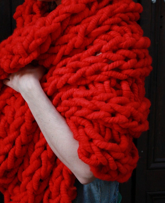Items similar to 28'' x 40'' Red Chunky Knit Blanket or Wrap on Etsy