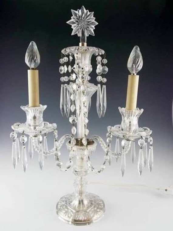 Vintage Crystal & Glass Candelabra Table Lamp by VintagebyViola
