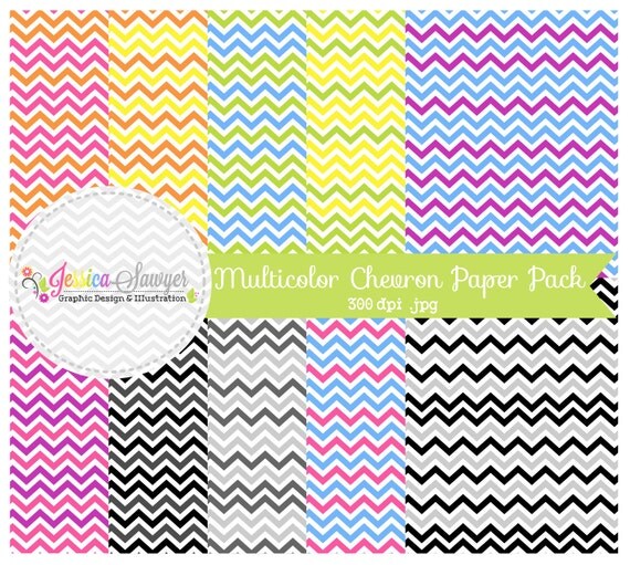 multi-color chevron digital paper pack - preppy background - card making - invitation - printable papers- commercial use INSTANT DOWNLOAD, Il_570xn